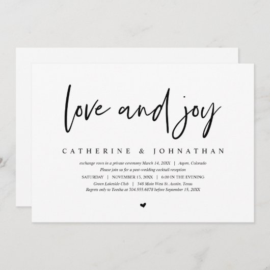 Trouw ontsnapping, modern minimalistisch, liefde e kaart (Voorkant / Achterkant)