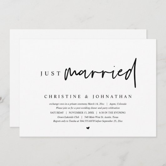 Trouw ontsnapping, net getrouwd kaart (Voorkant / Achterkant)