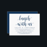 Trouw Ontwijk, Lunch Bij Ons, Nieuwgetrouwden Uitn Kaart<br><div class="desc">Moderne script in elegante Navy Blue thema,  trouw ontsnapping uitnodigingskaart (Lunch Bij Ons,  De Nieuwgetrouwden). Het is perfect voor uw informele trouwmeerfeest.</div>