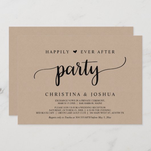 Trouw Ontwijking, Happily Ever After Feest, kraft Kaart (Voorkant / Achterkant)