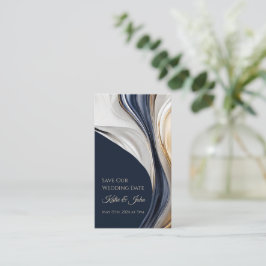 Trouw - onze datum bewaren - Modern blauw wit en g Visitekaartje