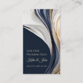 Trouw - onze datum bewaren - Modern blauw wit en g Visitekaartje (Voorkant)