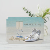Trouw op het strand, Glas, Hoge Hakken  Bruidsmeis Kaart (Staand voorkant)