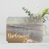 Trouw op het strand schelpen lichtjes bruidsmeisje kaart (Staand voorkant)