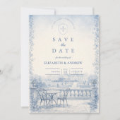 Trouw op het terras van French Blue Estate Save The Date (Voorkant)