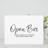 Trouw "Open Bar" bord | Stijlvolle letters Kaart (Staand voorkant)