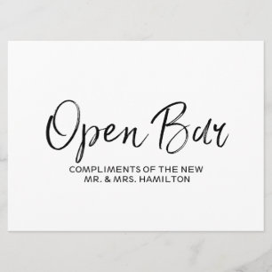 Trouw "Open Bar" Bord   Stijlvolle Letters Kaart