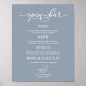 Trouw Open Bar Elegant Stof Blauw Bord Poster (Voorkant)