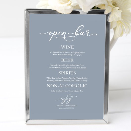 Trouw Open Bar Elegant Stof Blauw Bord Poster