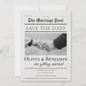 Trouw opslag in krantstijl save the date (Voorkant)