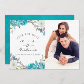 Trouw opslagkaart 'Dusty Blue en Turquoise' Save The Date (Voorkant / Achterkant)