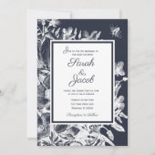 Trouw Ornate Vintage Bloem Navy & Wit Kaart (Voorkant)