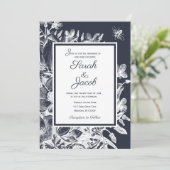 Trouw Ornate Vintage Bloem Navy & Wit Kaart (Staand voorkant)