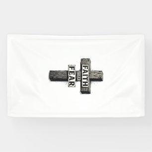 Trouw Over Angst Kruis Vintage Gravure Shirt (1) Spandoek