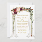 Trouw Overkapping Aquarel Bloemen Goud Bourgondië Kaart (Voorkant)