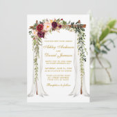 Trouw Overkapping Aquarel Bloemen Goud Bourgondië Kaart (Staand voorkant)