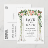 Trouw Overkapping Boog Aquarel Roze Witte Bloemen Aankondigingskaart (Voorkant / Achterkant)