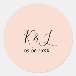 Trouw paar naam letter datum rode pastel achtergro ronde sticker