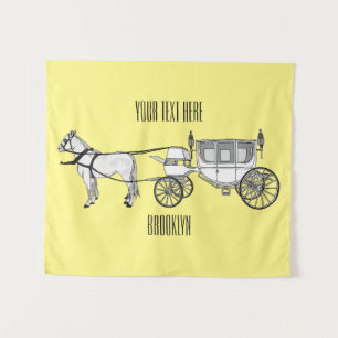 Trouw paard & koets cartoon illustratie wandkleed