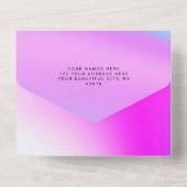 Trouw Paars Holografisch Modern Elegant All In One Uitnodiging (Achterkant)