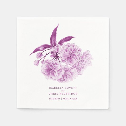 Trouw paarse mauve bloesem bloemenservetten servet (Voorkant)