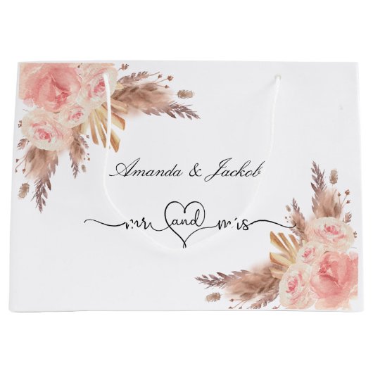 Trouw pampas gras blush roze bloem roos groot cadeauzakje (Voorkant)