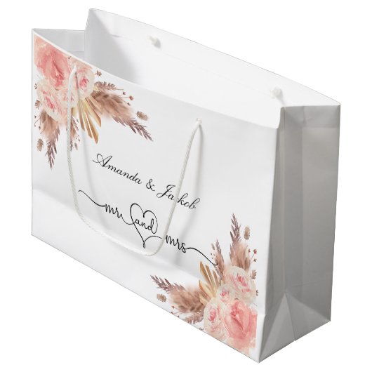 Trouw pampas gras blush roze bloem roos groot cadeauzakje (Voorkant Gekanteld)