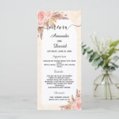 Trouw pampas gras roze goud bloem marble menu (Staand voorkant)