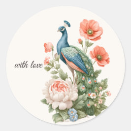 Trouw Pauw Botanische Vintage | Elegante Afsluitin Ronde Sticker