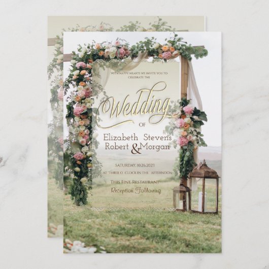 Trouw Pergola Lantaarn Rozen Bruiloft Kaart (Voorkant / Achterkant)