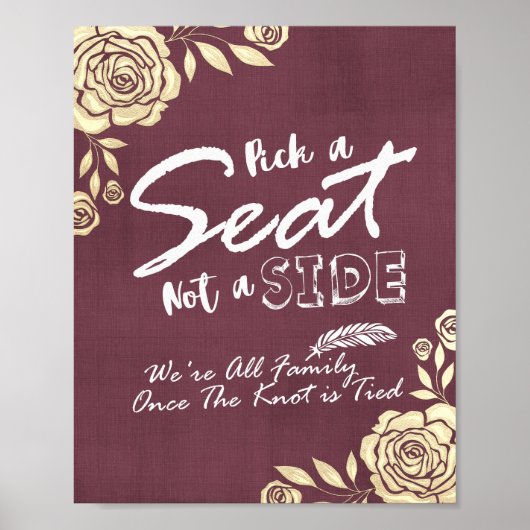 Trouw Pick A Seat Not A Side Modern Gouden Rozen Poster (Voorkant)