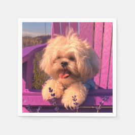 Trouw, pluizige Shih Tzu-speelgoedpuppy, gelukkige Servet