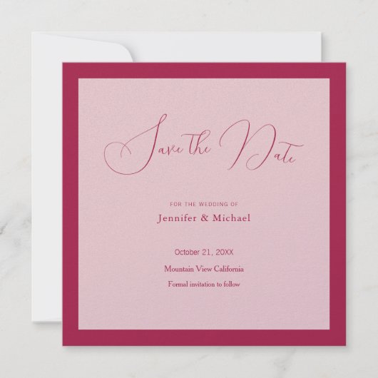 Trouw Professioneel Minimalistisch Roze Rode Kleur Save The Date (Voorkant)