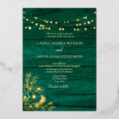 Trouw QR-code in goud en smaragdgroen Folie Uitnodiging (Voorkant)
