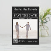 Trouw QR-code krantenstijl Save the Date (Staand voorkant)