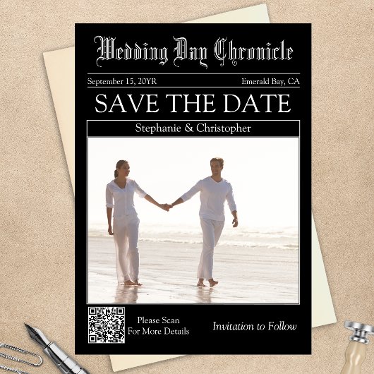 Trouw QR-code krantenstijl Save the Date