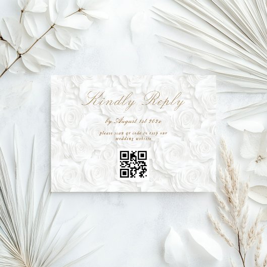 Trouw QR-code met bloemen RSVP Kaartje