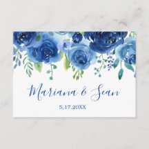 Trouw QR-code reactiekaart met marineblauw bloemmo