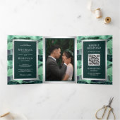 Trouw QR Code Zeegroene Glitter Agate Marmer Drieluik Uitnodiging (Binnen)