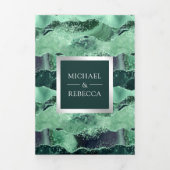 Trouw QR Code Zeegroene Glitter Agate Marmer Drieluik Uitnodiging (Cover)
