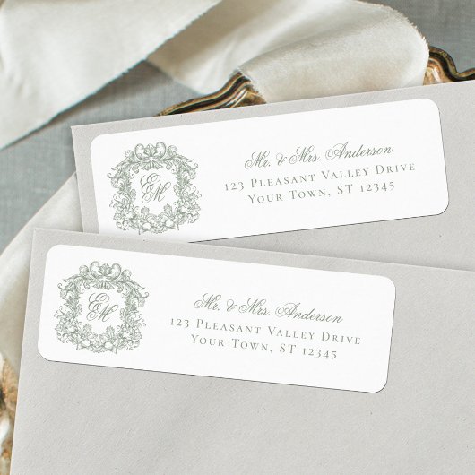 Trouw retouradres Monogram Crest Sagegroen Etiket