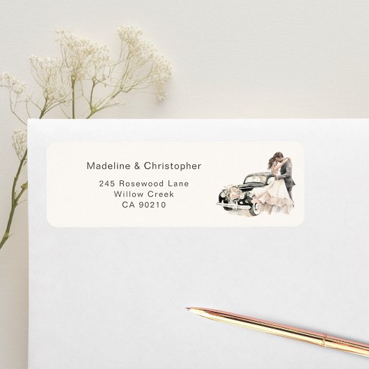 Trouw retouradres sticker met vintage auto