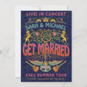 Trouw Retro 70s Band Concert Ticket Thema Kaart (Voorkant)