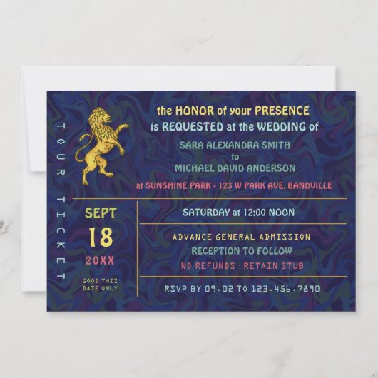 Trouw Retro 70s Band Concert Ticket Thema Kaart (Achterkant)