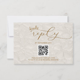 Trouw Retro Eenvoudige Beige QR RSVP Kaartje