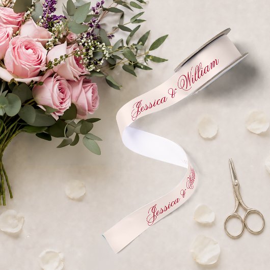 Trouw Rode Script Blush Roze Eenvoudige Calligrafi Satijnen Lint