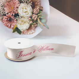 Trouw Rode Script Blush Roze Eenvoudige Calligrafi Satijnen Lint