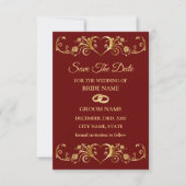 Trouw Rood Gouden Geometrisch Patroon Elegant Save The Date (Voorkant)