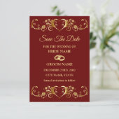 Trouw Rood Gouden Geometrisch Patroon Elegant Save The Date (Staand voorkant)