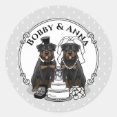 Trouw Rottweilers Bruid en Bruidegom Honden Cute Ronde Sticker (Voorkant)